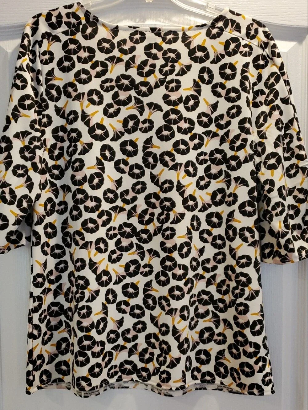 Ann Taylor Factory Black and White Floral Blouse with Yellow Accents